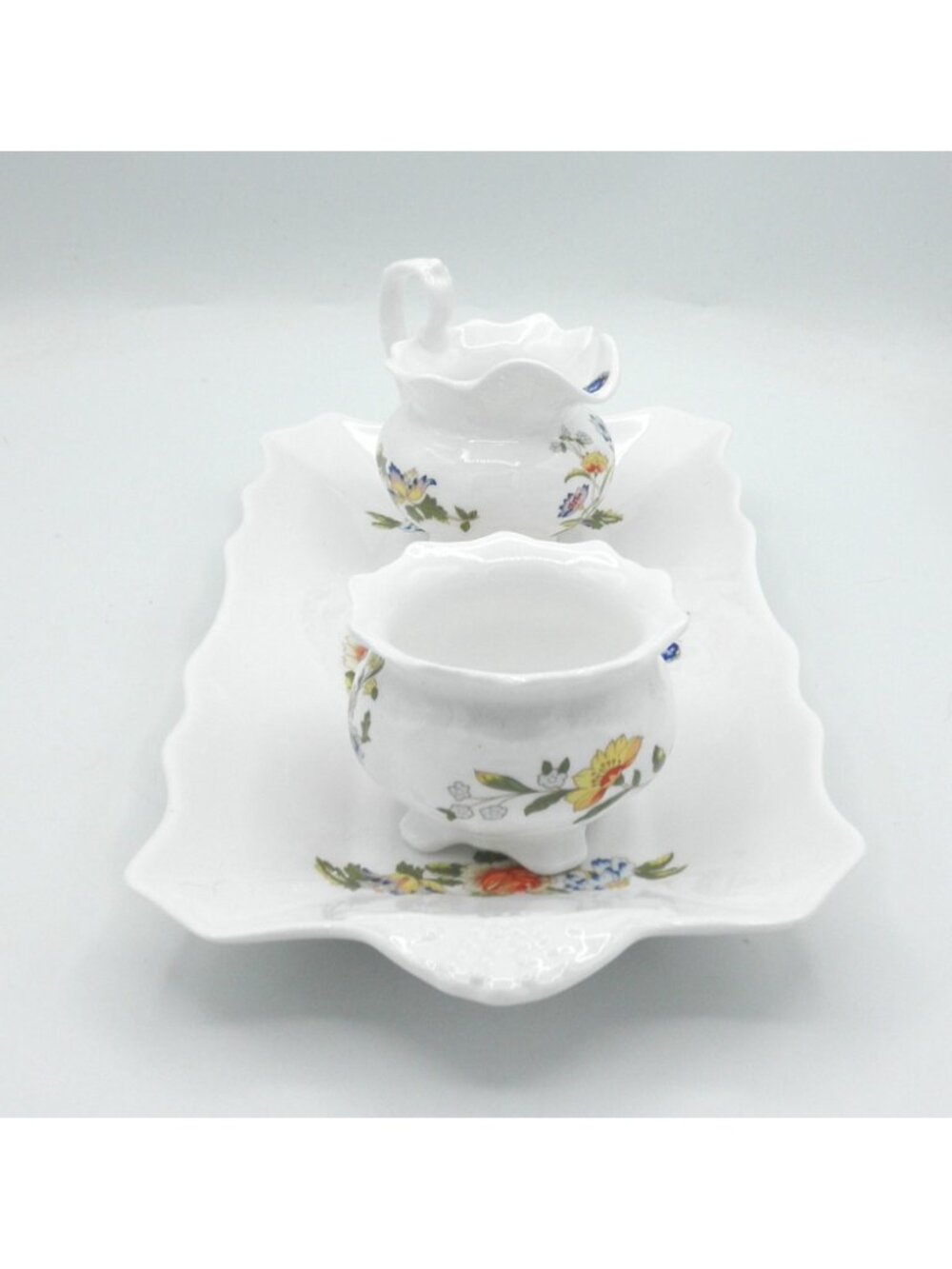 Cottage Garden by Aynsley Large Sandwich Tray Vine Shaped Cream and Sugar AYNOGA - Picture 2 of 14